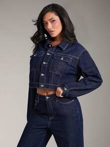 Denimoi 高级牛仔撞色缝线牛仔夹克 - 深色水洗藍 - 查看 6