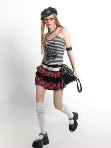 Bloopia 女士朋克条纹印花吊带背心 - 黑與白 - 查看 7