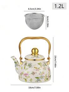 Cirelle Floral Enamel Kettle With Gold Handle – 1.2L /2.5L Stovetop Teapot For Gas Stove, Durable Home Kitchen Essential For Tea & Coffee, Rustic Farmhouse Decor - Multicolor - View 9