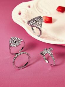 Glisma 10pcs/Set Fashionable Punk Ins Style Cross & Virgin Mary Rhinestone Knuckle Rings, Versatile For Daily, Party, Street Wear - Silver - View 2