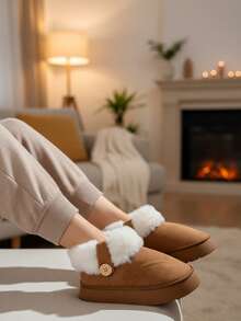 Botas de nieve retro de felpa para mujer 2025 otoño nuevos zapatos de algodón de moda de suela gruesa botas casuales versátiles - Marrón - Ver 2