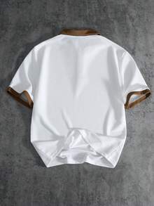 Manfinity Hypemode 男士休闲撞色时尚短袖 Polo 衫，男士 Polo 衫，男士短袖衬衫，男士街头服饰，男士翻领衬衫，时尚街头服饰百搭单品，是送给男朋友的完美礼物。 - 白色 - 查看 2