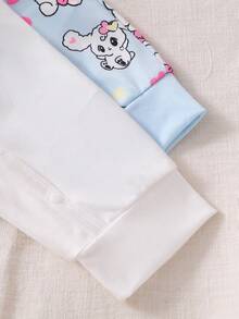 2 件套新生女婴可爱兔子卡通印花服装，长袖连体衣 - 淺藍色 - 查看 3