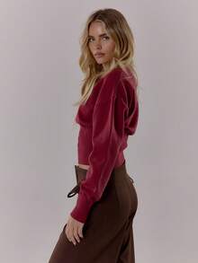 MUSERA 柔软针织收腰套头衫，春季Y2K 90年代休闲可爱基础款，适合假日、机场、夜间外出、冬季日常、晚宴、派对等场合，优雅情人节春季必备 - 中紫紅色 - 查看 4