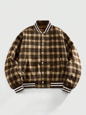 Street Life Abrigo acolchado de manga larga casual y diario a cuadros para hombres