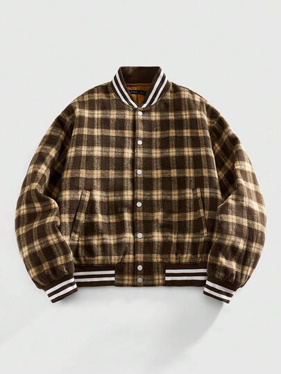 Street Life Manteau matelassé à manches longues décontracté et à carreaux pour hommes