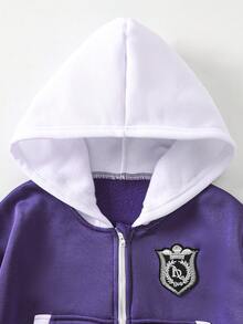 Tween Girls Hooded Baseball Jacket And Casual Sweatpants Set - Purple - View 5