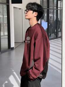 DAZY 男士字母印花圆领短款抓绒套头卫衣，秋冬款 - 彩色 - 查看 2