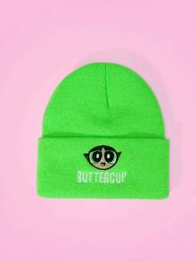 THE POWERPUFF GIRLS X SHEIN 1pc Knitted Beanie Hat With Cartoon Embroidery Pattern, Fashionable Street Riding Gift Choice - A - View 5
