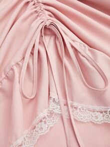 Sweetra Valentine Plus Size Romantic Square Neck Criss-Cross Tie Waist Ruched Hem Dress - Pink - View 4