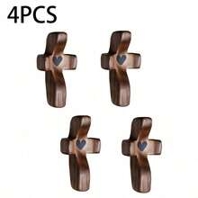 10个装“心之所向”小木十字架，鼓励礼物，手持口袋十字架，带网袋，指尖减压，基督教祈祷教堂礼物