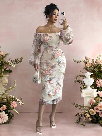 Rafferiza Elegant och romantisk klänning med bar axel och åtsittande midja för kvinnor