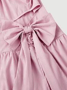 SHEIN MOD Summer Pink Asymmetrical Neck Bowknot Waist Short Dress With Pleats,Pastel Dresses For Women - Pink - View 3
