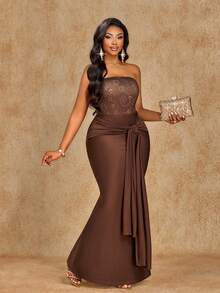 Brilight Robe d'été et de printemps pour femmes, avec sangle à l'avant et au milieu des hanches, coupe sirène - Une robe de femme sexy, élégante et simple. Elle convient pour porter lors de fêtes, de rassemblements et de jours de vacances. - Marron - Voir 4