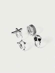 Bộ 5 chiếc/Bộ thời trang tinh tế hình trái tim và thánh giá màu đen có chi tiết đá quý có thể điều chỉnh hình giọt dầu, hoàn hảo làm quà tặng lễ hội ngày lễ tình nhân - Nhiều màu - Xem 7