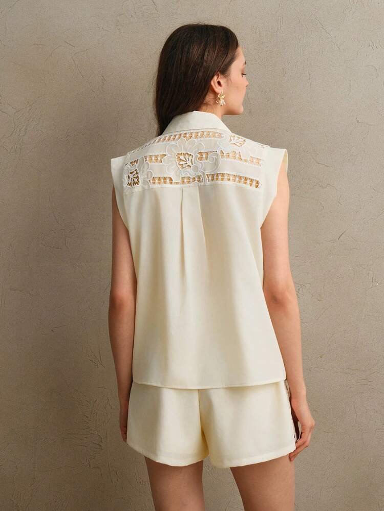 Women's Luxury Vintage Embroidered Lace Blouse And Shorts Set