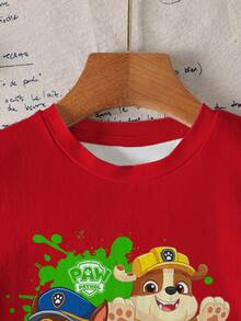 SHEIN | PAW Patrol Young Boy Cartoon Pattern Cute Round Neck Short Sleeve T-Shirt - White - View 5