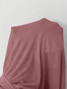 Rafferiza Red Ruched Ruffle Mesh Dress, Elegant Party Gown With Extra Long Sleeves, Suitable For Valentine's Day - Dusty Pink - View 8