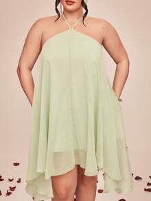SHEIN BAE Đầm ngắn dáng chữ A cổ búp bê dành cho nữ cỡ lớn, màu vàng xanh. - Màu vàng - Xem 8