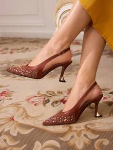 CUCCOO TILAWA Zapatos de tacón elegantes y de moda decorados con rhinestones para fiestas - Marrón - Ver 6