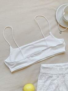 SHEIN EZwear 女士夏季純色超短款吊帶背心 - 白色 - 查看 2