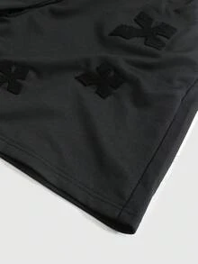 ROMWE MEN Men's Casual American Style Cross Embroidered Shorts, Spring/Summer - Black - View 9