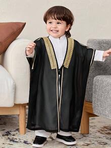 SHEIN 男婴优雅金色丝带装饰黑色雪纺长袖开衫，适合正式场合、生日派对、锐舞派对、盛大晚会、演出、婚礼、迎婴派对和一周岁生日庆祝活动。 - 彩色 - 查看 2