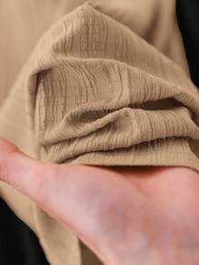 CosyJoli Plus Size Casual Solid Color Textured Chiffon Wide Leg Pants Loose Pants - Khaki - View 8