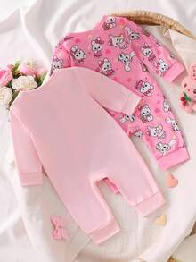 2pcs/Set Newborn Cute Rabbit Cartoon Print Bodysuit Outfit, Pink Tone Baby Clothes Cartoon Baby Clothes Baby Pajama Set Cute Bunny Baby Clothes Pink Baby Clothes Fall Winter - Pink - View 2