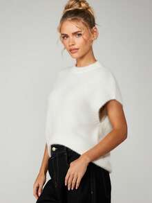 MISSGUIDED Chaleco de punto sin mangas de punto suave y acogedor para otoño e invierno, jersey informal esencial para el armario diario - Crema - Ver 6