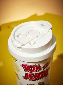 TOM & JERRY X SHEIN 500毫升/16盎司真空隔热不锈钢杯，配1个防漏盖，适用于冷热饮，适用于大多数车载杯架 - 白色 - 查看 7