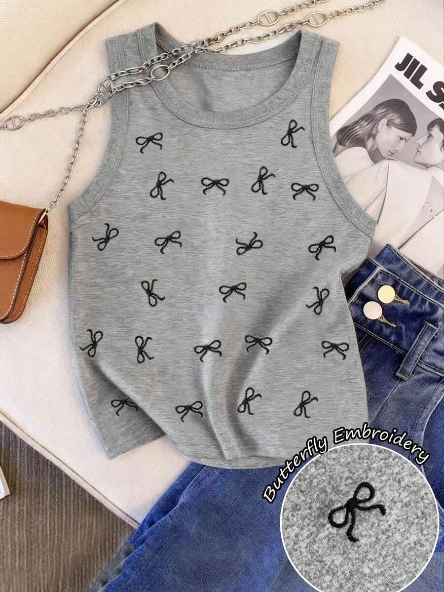 SHEIN Women's Casual Sleeveless Tank Top With Bow Decor, Suitable For Spring And Summer - Grey - View 1