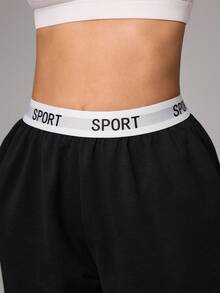 Dewbera 女士字母腰带休闲宽松运动裤 - 黑色 - 查看 7