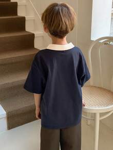 DAZY 男童字母印花撞色休闲短袖T恤 春季 - 藏蓝色 - 查看 5