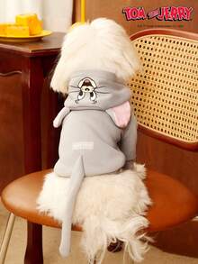 TOM & JERRY X PETSIN 1件大耳朵老鼠印花宠物连帽衫，灰色加厚保暖秋冬宠物服装 - 灰色 - 查看 7