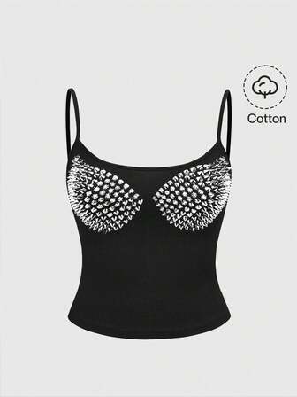 Grunge Punk Canotta sexy da donna con stampa punk e finti rivetti