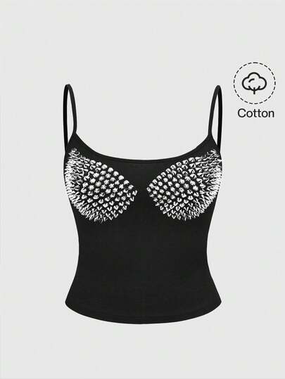 Grunge Punk Canotta sexy da donna con stampa punk e finti rivetti