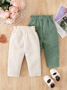 SHEIN Vintaside Kids Baby Girls' Fashion Corduroy Bow Pants, Casual Trousers For Spring, Autumn & Winter - Multicolor - View 2