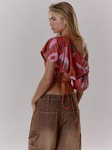 MUSERA Áo thun ôm dáng cổ lệch, họa tiết rằn ri, phong cách đường phố cá tính, thích hợp mặc hàng ngày vào mùa thu, năm 1997, các lễ hội mùa thu, lễ hội hóa trang, mùa xuân, mùa hè, lễ Phục sinh. - Hồng - Xem 2