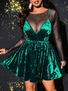 Viva Relle Plus Size Women Sexy Sheer Mesh Top & Dress 2 Pieces Set