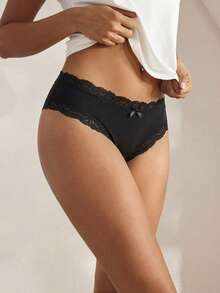 Ocili 5条/包 时尚秋季休闲基础款纯色柔软棉质蕾丝边低腰女士三角裤 - 黑色 - 查看 13