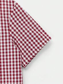 SWAVVY 1 Áo sơ mi nam Y2K vui nhộn, vừa vặn, phong cách cổ điển, dạo phố, kẻ caro cắt ngắn, mặc khi trở lại trường học, Halloween, đồ đôi - Đỏ - Xem 5