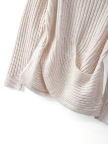 GlowEve CURVE 大码女式纯色圆领长袖毛衣和针织中长裙休闲套装，秋冬 - 杏色 - 查看 8