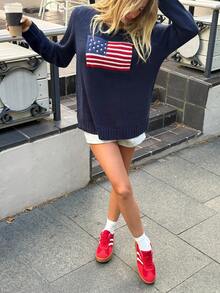 MainGRL 女士休闲圣诞蝴蝶结针织套头衫，学院风，长袖，秋冬季，长袖上衣