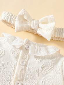 SHEIN 新生儿蕾丝边连衣裙配蝴蝶结发带，公主风 - 白色 - 查看 5
