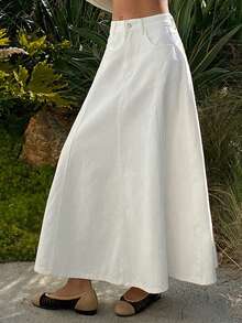 DAZY Women's Regular Waist Long Casual Elegant Denim Skirt - White - View 5