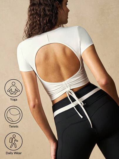 VARSIVA Pure White Backless Women's Cropped Sports Top, A Basic And Simple Cropped Sports Top. Suitable For Fitness, Yoga, Pilates, Running, And Everyday Wear. It's Suitable For All Seasons.