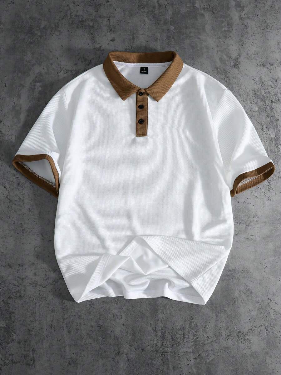 Manfinity Hypemode 男士休闲撞色时尚短袖 Polo 衫，男士 Polo 衫，男士短袖衬衫，男士街头服饰，男士翻领衬衫，时尚街头服饰百搭单品，是送给男朋友的完美礼物。 - 白色 - 查看 1