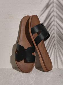 SHUZIA 史上最畅销女士软质PU中底带扣镂空PU黑色拖鞋 - 休闲、百搭、时尚、舒适