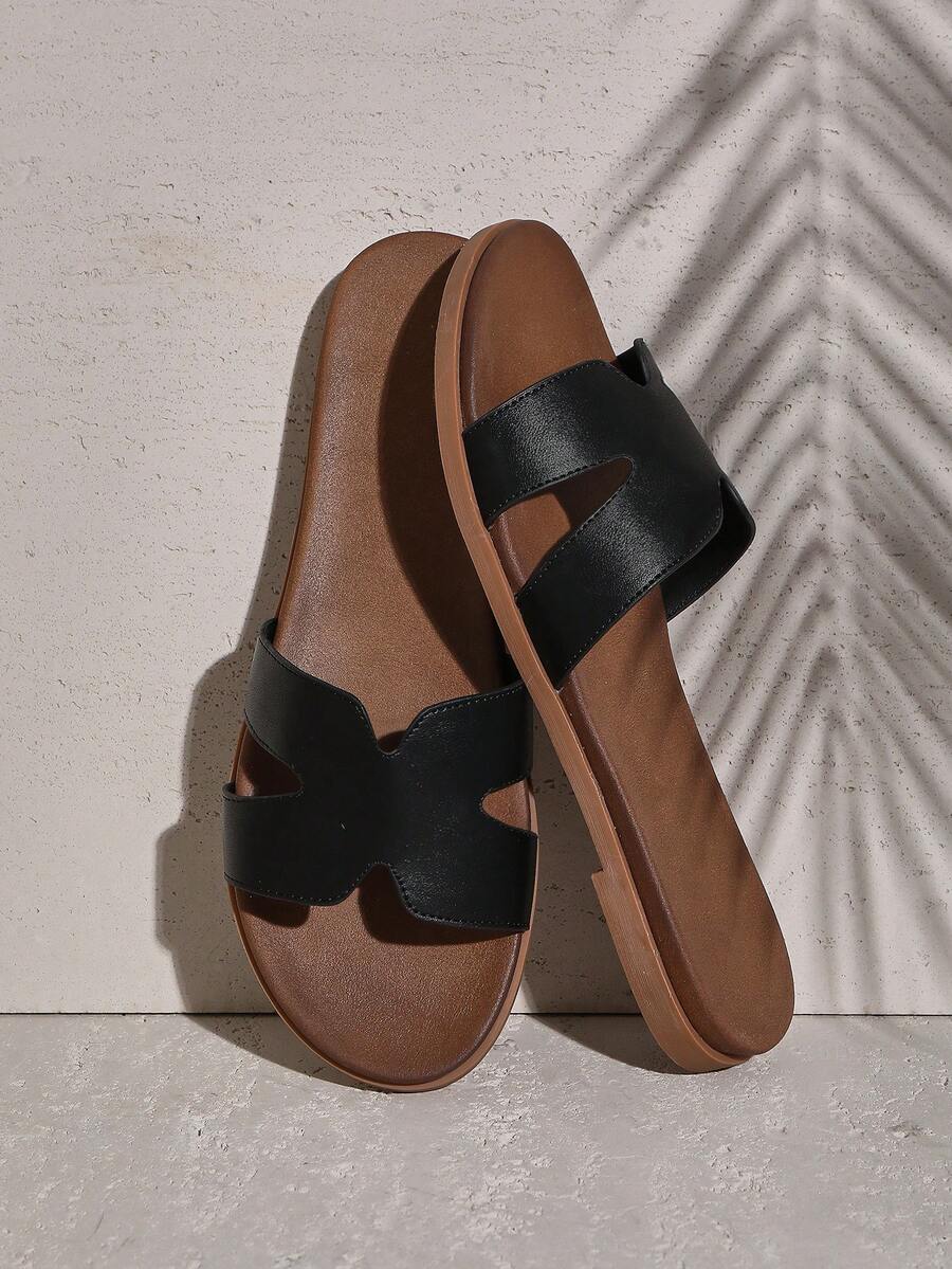 SHUZIA 史上最畅销女士软质PU中底带扣镂空PU黑色拖鞋 - 休闲、百搭、时尚、舒适